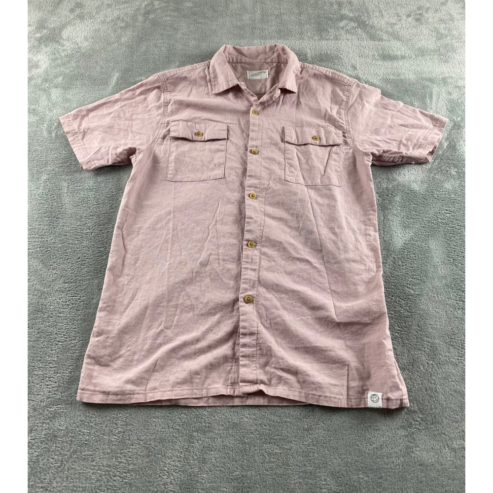 Free Planet Boys Short Sleeve Linen Blend Button Down Shirt Dusty Rose 14/16